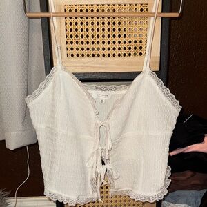 White Smocked Camisole with Tie Front